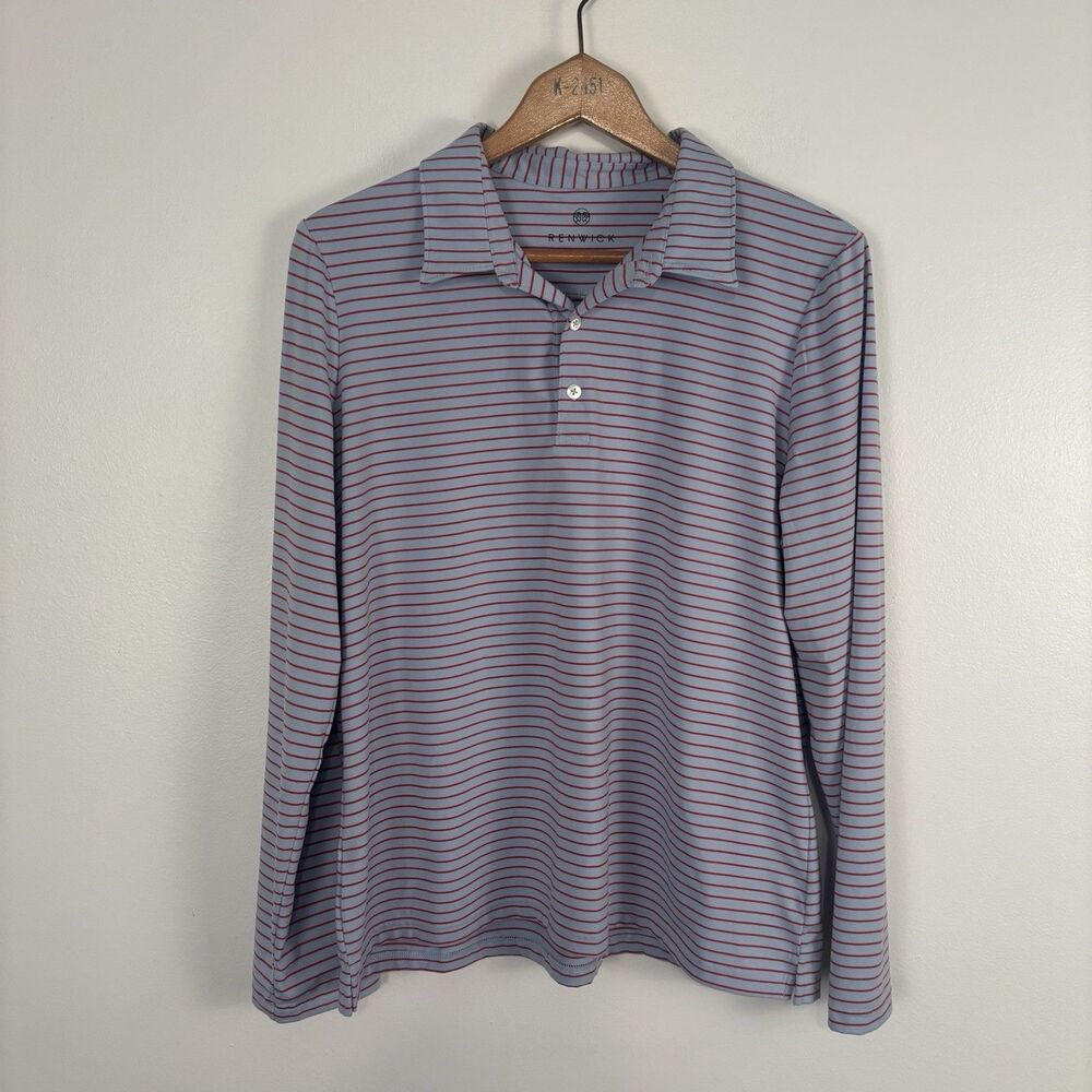 RENWICK Women’s XL Periwinkle Blue Stripe Long Sleeve Polo Golf Tennis